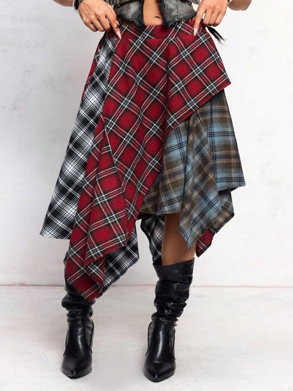 Multicolor Casual Women's Asymmetrical Plaid Skirt